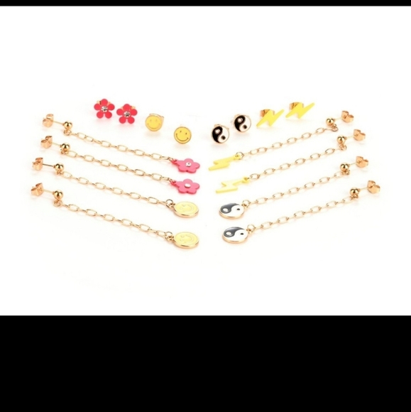 Claire's Girls Teen Gold Stud And Pendant Earrings Set, with Other Gemstone, 8-P - Picture 3 of 6